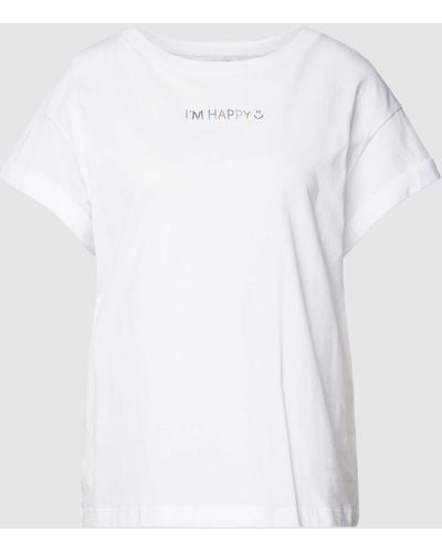 Rich & Royal T-Shirt mit Statement-Schriftzug aus Paillettenbesatz - Weiß