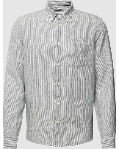 Knowledge Cotton Regular Fit Leinenhemd mit Brusttasche - Grau