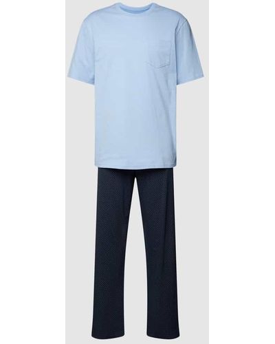Schiesser Pyjama aus Baumwolle Modell 'Essentials Nightwear' - Blau