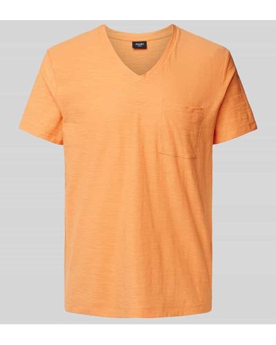 JOOP! Jeans T-Shirt mit V-Ausschnitt und Brusttasche - Orange