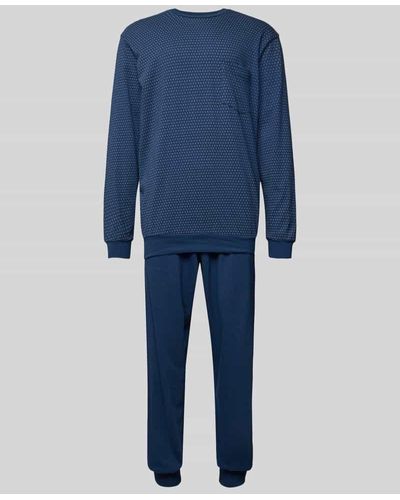 Schiesser Pyjama mit Brusttasche Modell 'Comfort Essentials' - Blau