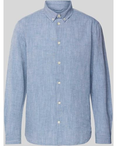 Knowledge Cotton Regular Fit Vrijetijdsoverhemd Met Button-downkraag - Blauw