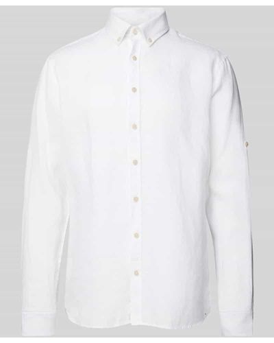 Brax Modern Fit Leinenhemd mit Button-Down-Kragen Modell 'Dirk' - Weiß