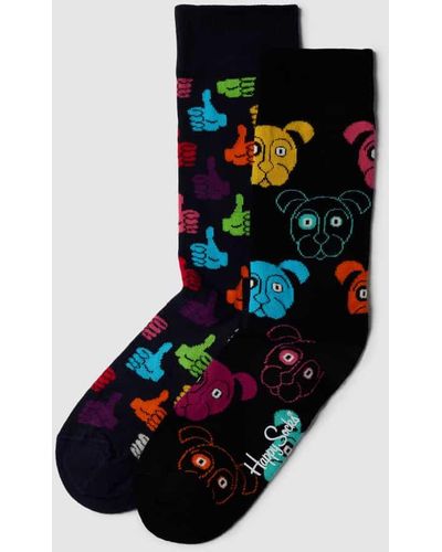 Happy Socks Socken mit Allover-Muster im 2er-Pack Modell 'Dog' - Schwarz