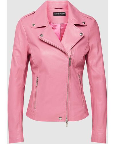 Repeat Cashmere Bikerjacke aus Leder mit Reverskragen - Pink
