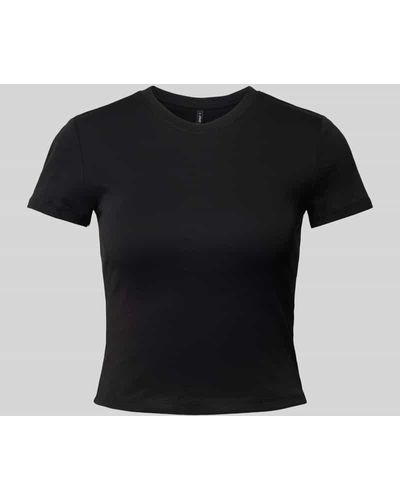 ONLY T-Shirt mit geripptem Rundhalsausschnitt Modell 'ELINA' - Schwarz