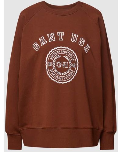 GANT Sweatshirt mit Label-Print - Braun