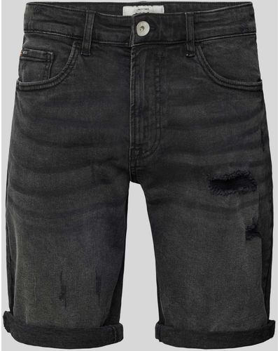 Redefined Rebel Regular Fit Jeansshorts im Destroyed-Look Modell 'PORTO' - Schwarz