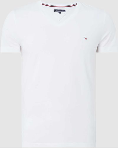 Tommy Hilfiger Slim Fit T-shirt Met V-hals - Wit