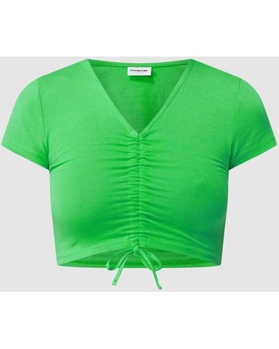 Noisy May Cropped T-Shirt mit Raffungen Modell 'Asta' - Grün