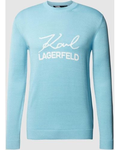 Karl Lagerfeld Strickpullover mit Label und Rundhalsausschnitt - Blau