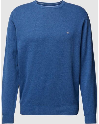 Fynch-Hatton Gebreide Pullover Met Labelstitching - Blauw