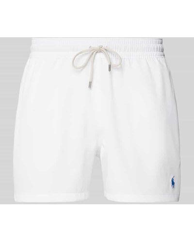 Polo Ralph Lauren Badehose mit Logo-Stitching Modell 'TRAVELER' - Weiß