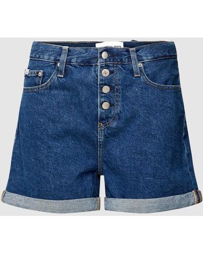 Calvin Klein Mom Fit Jeansshorts aus reiner Baumwolle mit Label-Detail - Blau
