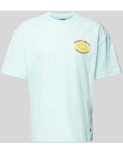 Pequs T-Shirt mit Statement-Print - Blau