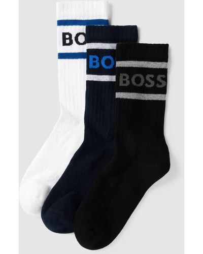 BOSS Socken mit Label-Detail im 3er-Pack Modell 'Rib Stripe' - Blau