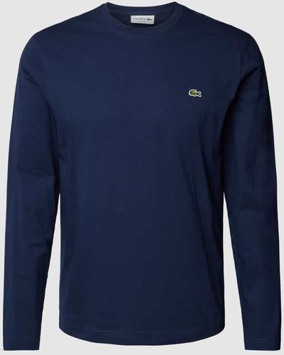 Lacoste Regular Fit Longsleeve in unifarbenem Design mit Label-Stitching - Blau