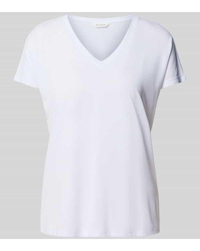MSCH Copenhagen T-Shirt mit geripptem V-Ausschnitt - Weiß