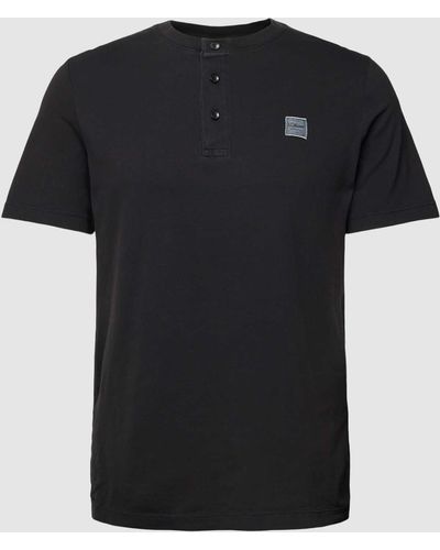 s.Oliver RED LABEL T-Shirt mit kurzer Knopfleiste Modell 'Serafino' - Schwarz