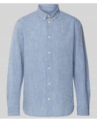 Knowledge Cotton Regular Fit Freizeithemd mit Button-Down-Kragen - Blau
