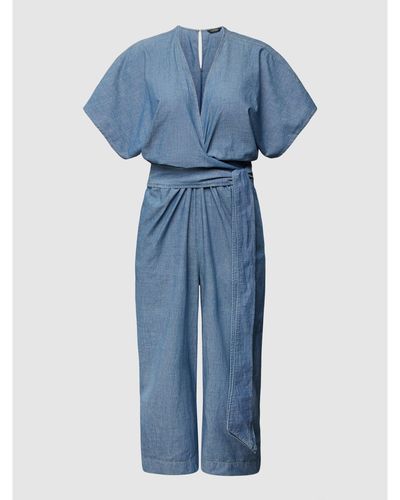 Ralph Lauren PLUS SIZE Jumpsuit mit Taillengürtel Modell 'LIGIANA' - Blau