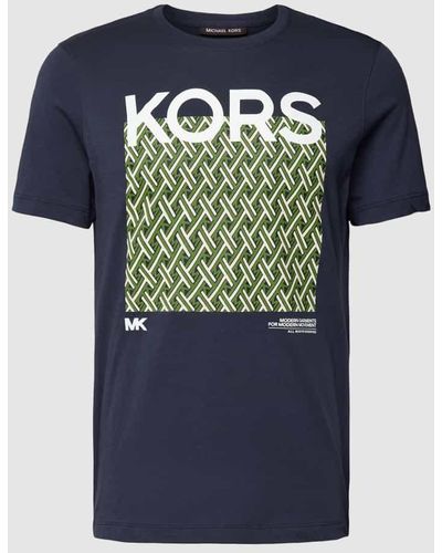Michael Kors T-Shirt mit Motiv- und Label-Print Modell 'LATTICE KORS' - Blau