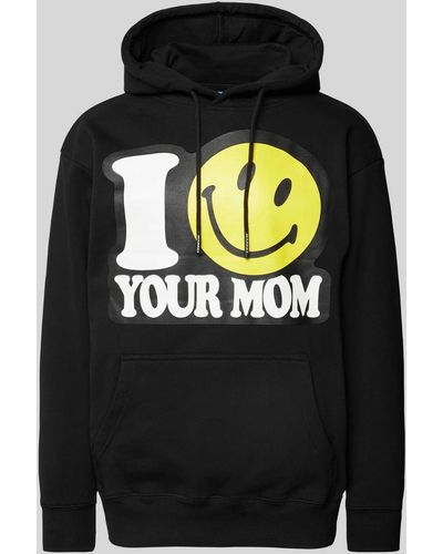 Market Hoodie mit Label-Stitching Modell 'SMILEY YOUR MOM' - Schwarz