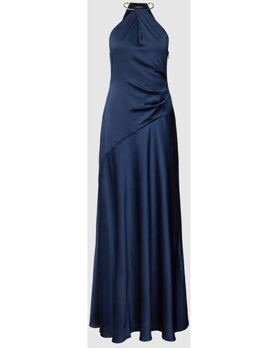 Lauren by Ralph Lauren Abendkleid mit Neckholder in metallic Modell 'FALEANA' - Blau