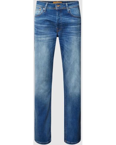 Jack & Jones Tapered Fit Jeans mit Knopfverschluss Modell 'MIKE' - Blau