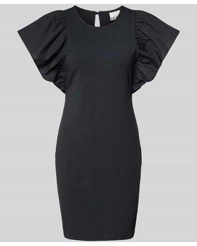 Ichi Knielanges Kleid mit Rundhalsausschnitt Modell 'PARISA' - Schwarz