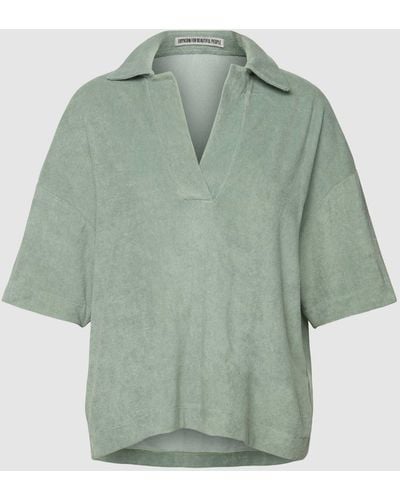 DRYKORN Sweatshirt aus Frottee mit V-Ausschnitt Modell 'JARNA' - Grün