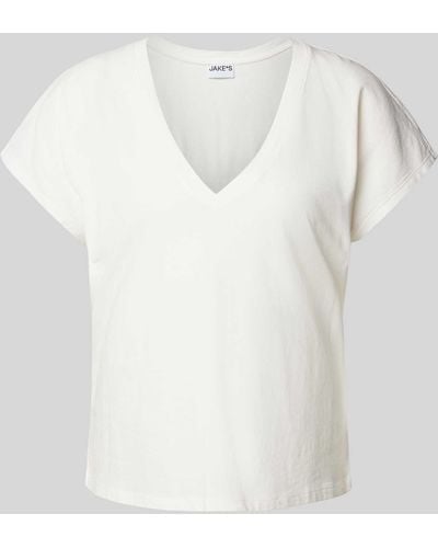 Jake*s T-Shirt mit V-Ausschnitt - Weiß