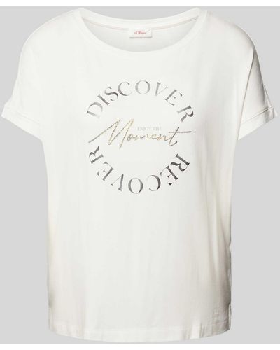 S.oliver T-shirt Met Motief- En Statementprint - Naturel