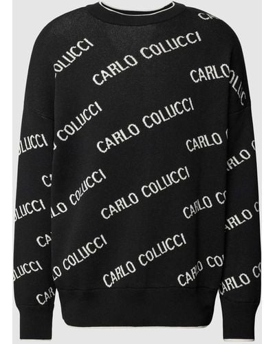 carlo colucci Gebreide Pullover Met All-over Labelprint - Zwart
