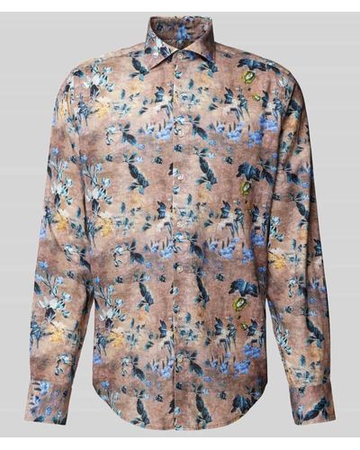 Bruun & Stengade Casual Modern Fit Leinenhemd mit Allover-Muster Modell 'GRAHAM' - Grau