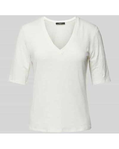 Weekend by Maxmara T-Shirt aus Leinen-Elasthan-Mix mit V-Ausschnitt Modell 'BRUNATE' - Weiß