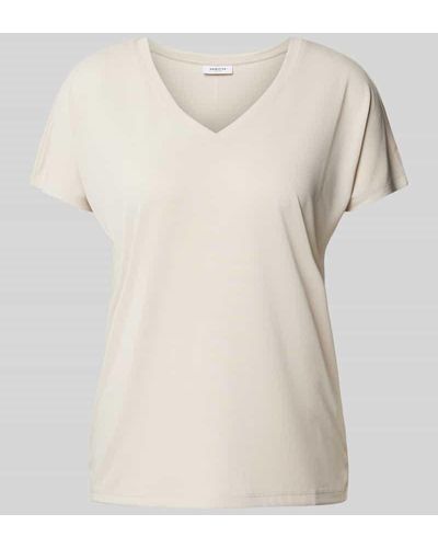 MSCH Copenhagen T-Shirt mit V-Ausschnitt Modell 'Fenya' - Natur