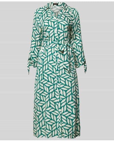 MORE&MORE Hemdblusenkleid aus Viskose mit Bindegürtel - Grün