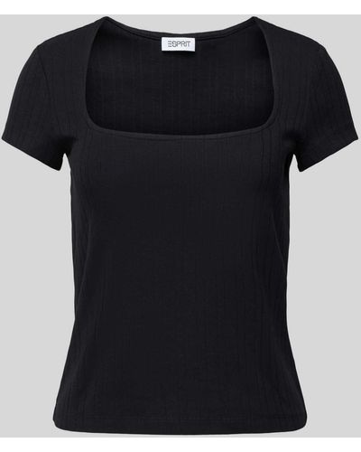 Esprit T-Shirt mit U-Boot-Ausschnitt - Schwarz