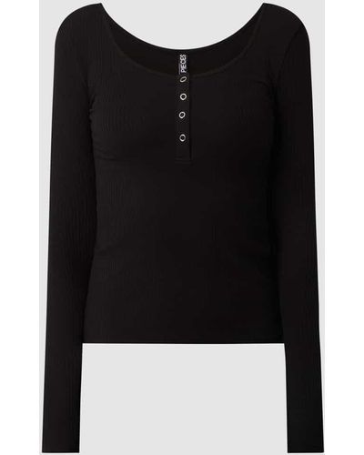 Pieces Serafino-Shirt mit Stretch-Anteil Modell 'Kitte' - Schwarz