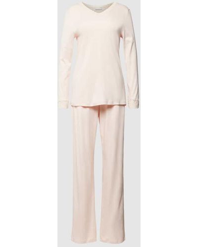 Hanro Pyjama mit Spitzenbesatz - Weiß