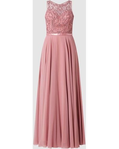 Luxuar Abendkleid mit Strasssteinbesatz - Pink