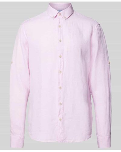 Brax Modern Fit Leinenhemd mit Button-Down-Kragen Modell 'Dirk' - Pink