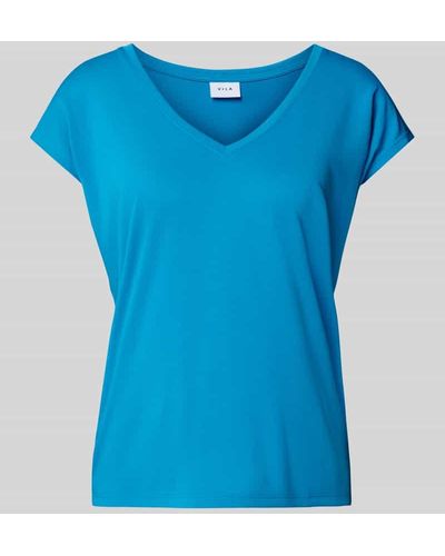 Vila T-Shirt mit tiefem V-Ausschnitt Modell 'Vimodala' - Blau