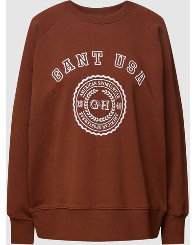 GANT Sweatshirt Met Labelprint - Bruin