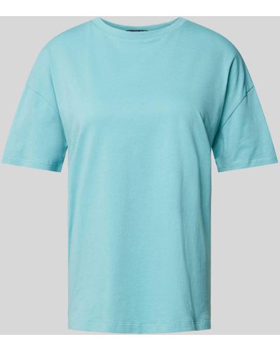 QS T-shirt Met Geribde Ronde Hals - Blauw
