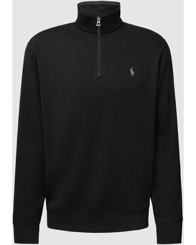 Polo Ralph Lauren Sweatshirt Met Riblook En Korte Ritssluiting - Zwart