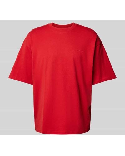 Review Oversized T-Shirt mit geripptem Rundhalsausschnitt - Rot