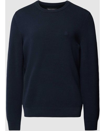 Marc O' Polo Gebreide Pullover Met Labelstitching - Blauw
