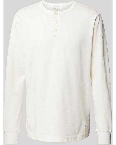 Knowledge Cotton Regular Fit Shirt Met Lange Mouwen En Korte Knoopsluiting - Wit